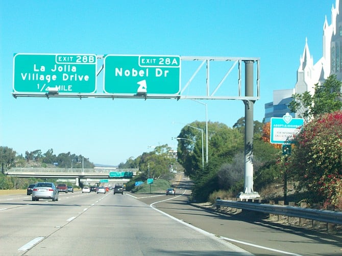 Passing the beautiful Mormon Temple near Noble Dr. on Interstate 5 North.