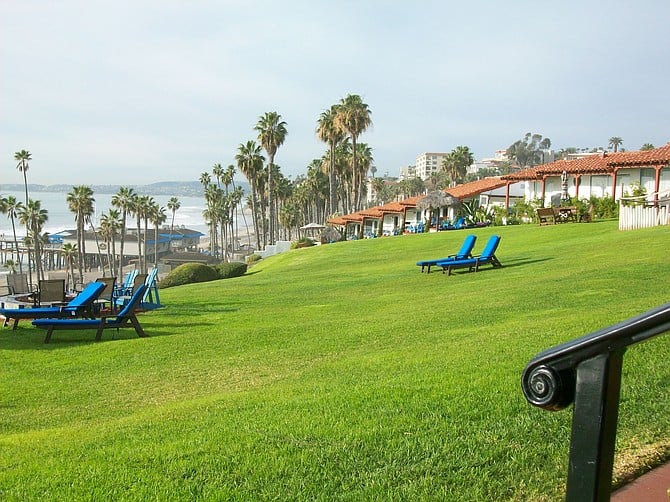 Over-looking San Clemente Beach from the Beachcomber's front lawn.