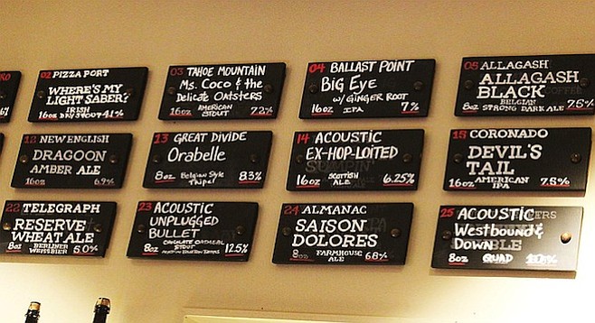 A mere third of the beer board at Regents Pizzeria in University City