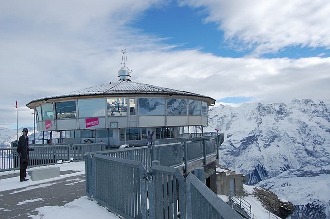 The Piz Gloria Restaurant served as Blofeld's lair in the 1969 James Bond movie "On Her Majesty's Secret Service"; note the cut out of George Lazenby as 007.