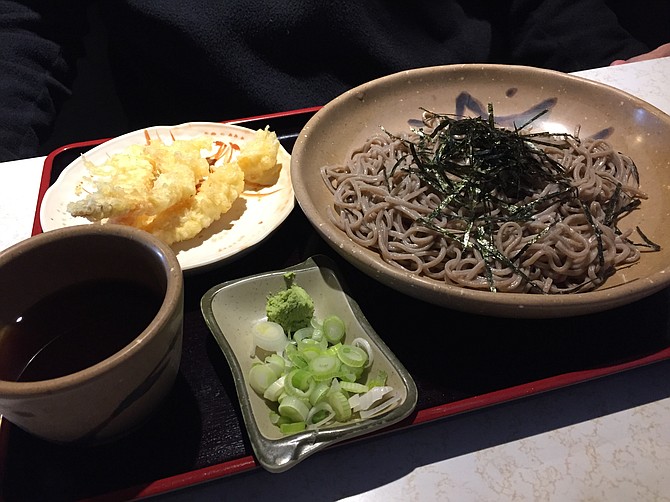 Ten Zaru Soba, chilled buckwheat noodles with shrimp tempura