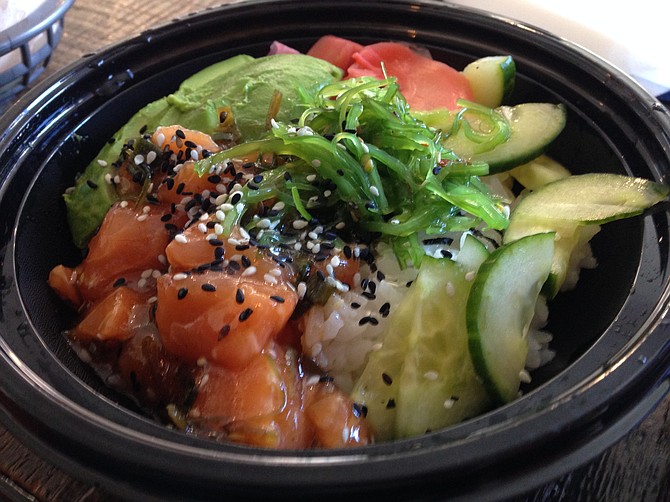I dig the cucumber and avocado. Salmon Poke Bowl. Fish District.