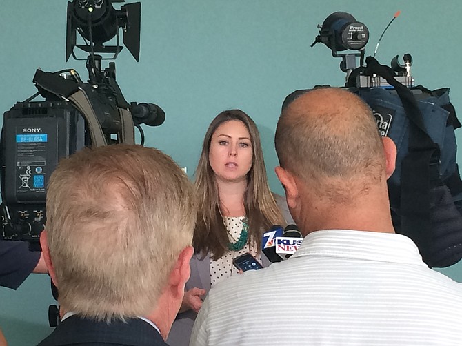 Elizabeth Upton Vaca spoke to news media after the sentencing. 