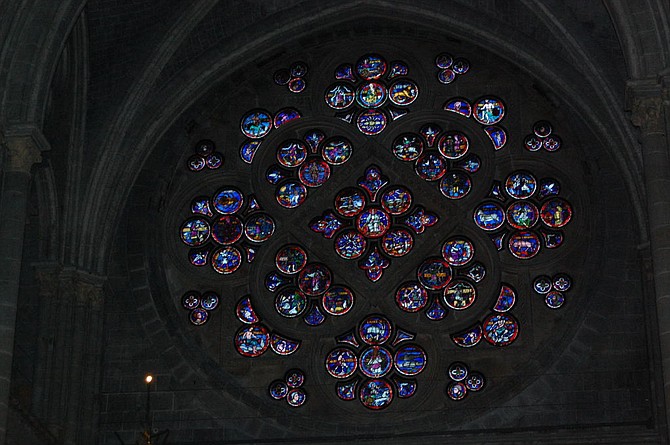 The Cathédrale de Lausanne's stained glass rose window survived the Protestant Reformation. 