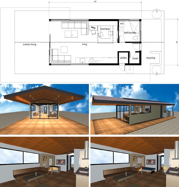 Floor plan and artistic renderings for a 512-square-foot tiny home by Mark Silva