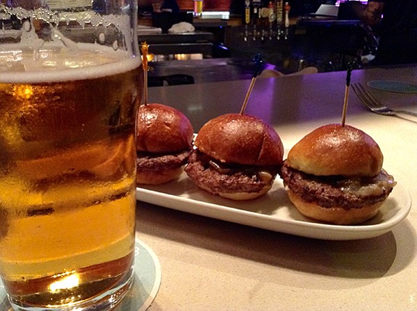 Bitter beer and sweet onion sliders make a good combination