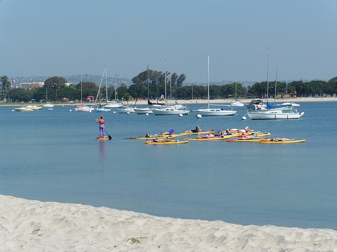 Paddleboard yoga class in the bay. 