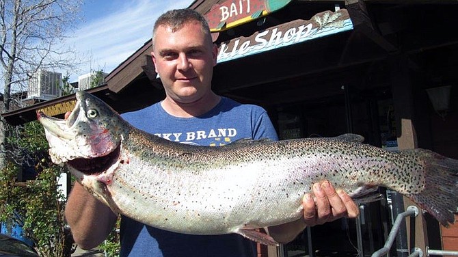 Lukasz Szczedanek with 17 lb 8 oz rainbow trout caught in Lake Cuyamaca