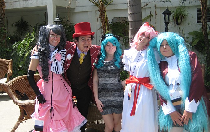 cosplay group in pool area