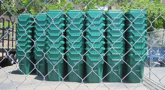 Green waste containers in the San Carlos Library parking lot