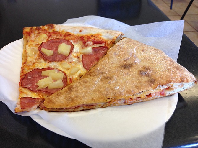 Hawaiian and meat-stuffed slices
