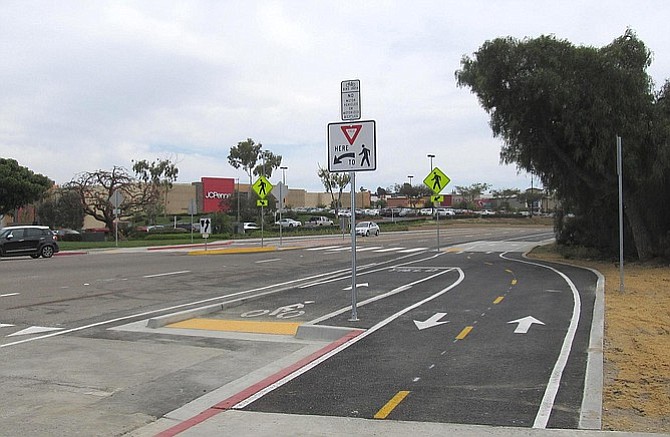 Juncture of Sweetwater Bikeway and the new section of Plaza Bonita Bikeway