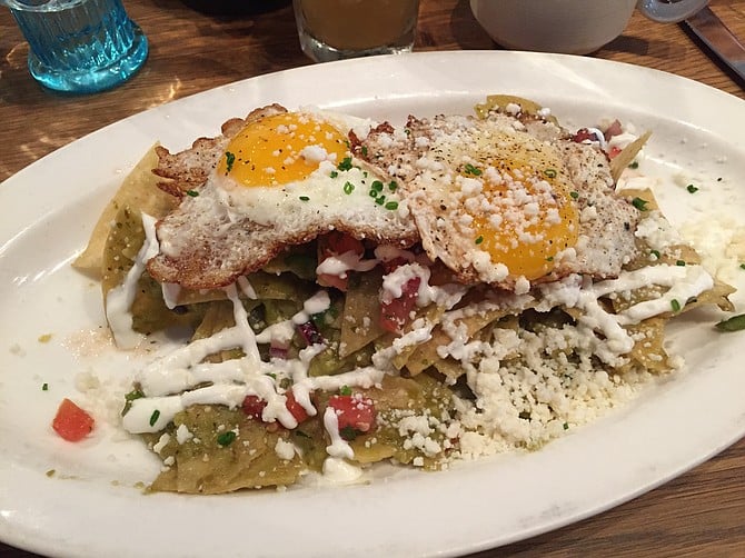 Chilaquiles, with spicy salsa verde