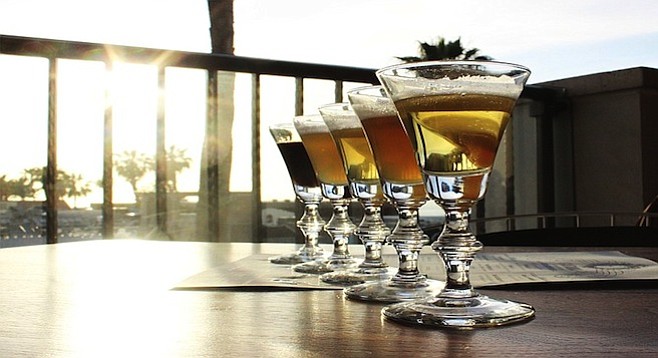 A flight of Italian craft beers served at Catania in La Jolla - Image by @sdbeernews