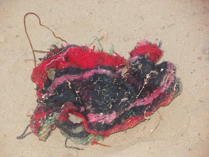 Discarded rag and wire that likely covered a shoe