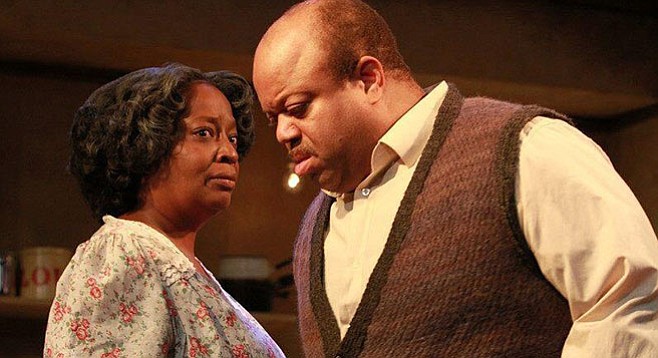 Mark Christopher Lawrence and Sylvia M'Lafi Thompson in Raisin in the Sun at Moxie Theatre