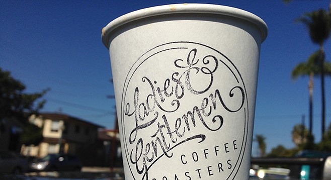A hand-stamped cup of Ladies & Gentlemen coffee at Golden Hill farmers’ market.
