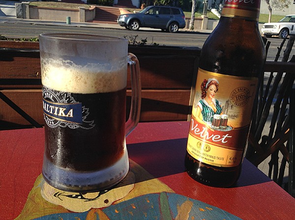 Russian Velvet, dark beer about the same strength as Budweiser