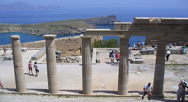 Still-standing columns at Rhodes' Acropolis of Lindos remind visitors of the island's storied past.