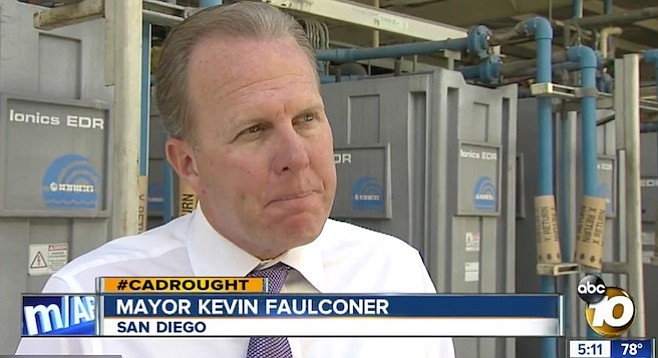 Mayor Faulconer summoned the media to the toilet-to-tap project facility before shoving off for Sacramento.