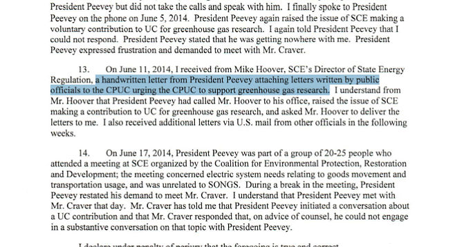 Though Ron Litzinger's declaration suggests Edison resisted Michael Peevey's repeated requests for substantial donations for greenhouse-gas research, the power provider did ultimately agree to make the donations.