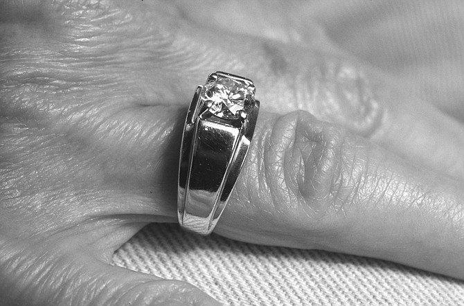 Diamond ring Clara gave Dr. Seiler. The inscription reads, “To Bill Seiler, from Clara Clemens Samossoud, the last of the Twains.”