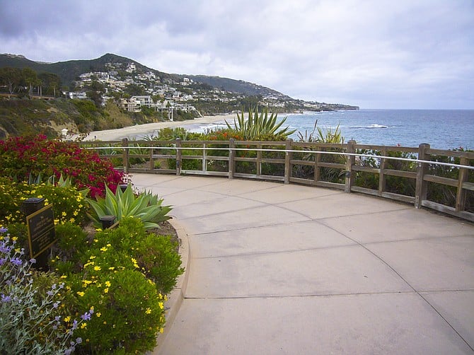 A pathway through flower gardens at Laguna Beach.