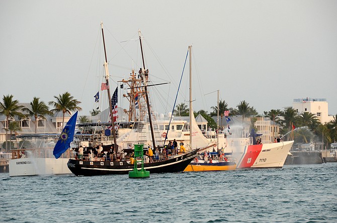 Water fight between US Coast Guard and the Conch Republic flag ship
