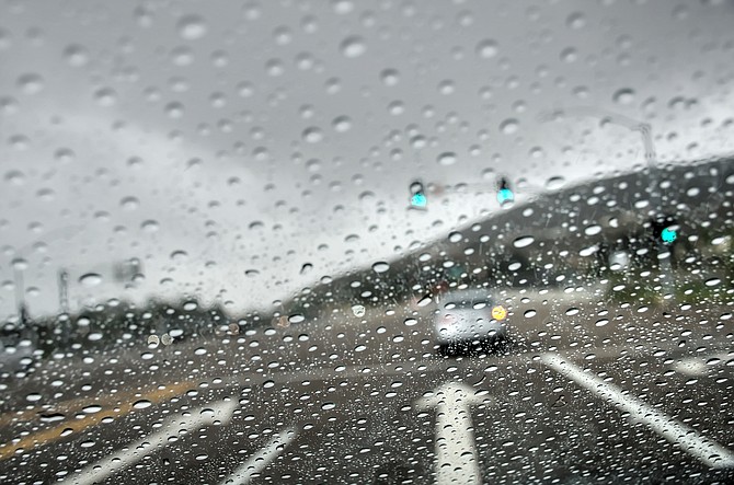 Rain drops on the windshield during rain storm