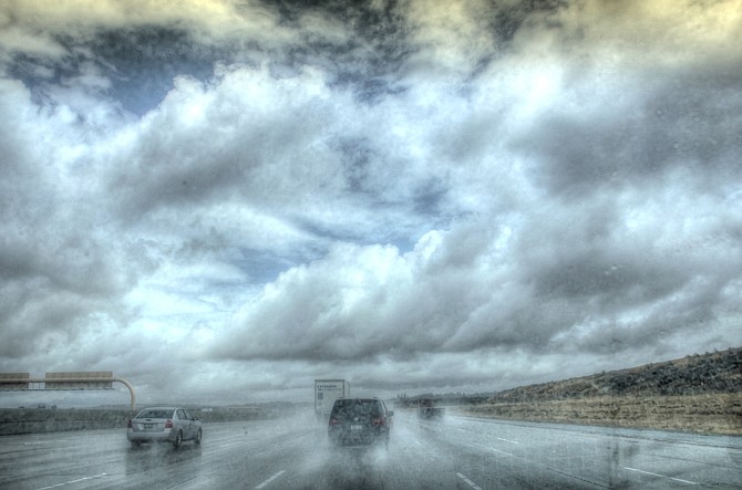 Driving on the freeway during rain storm