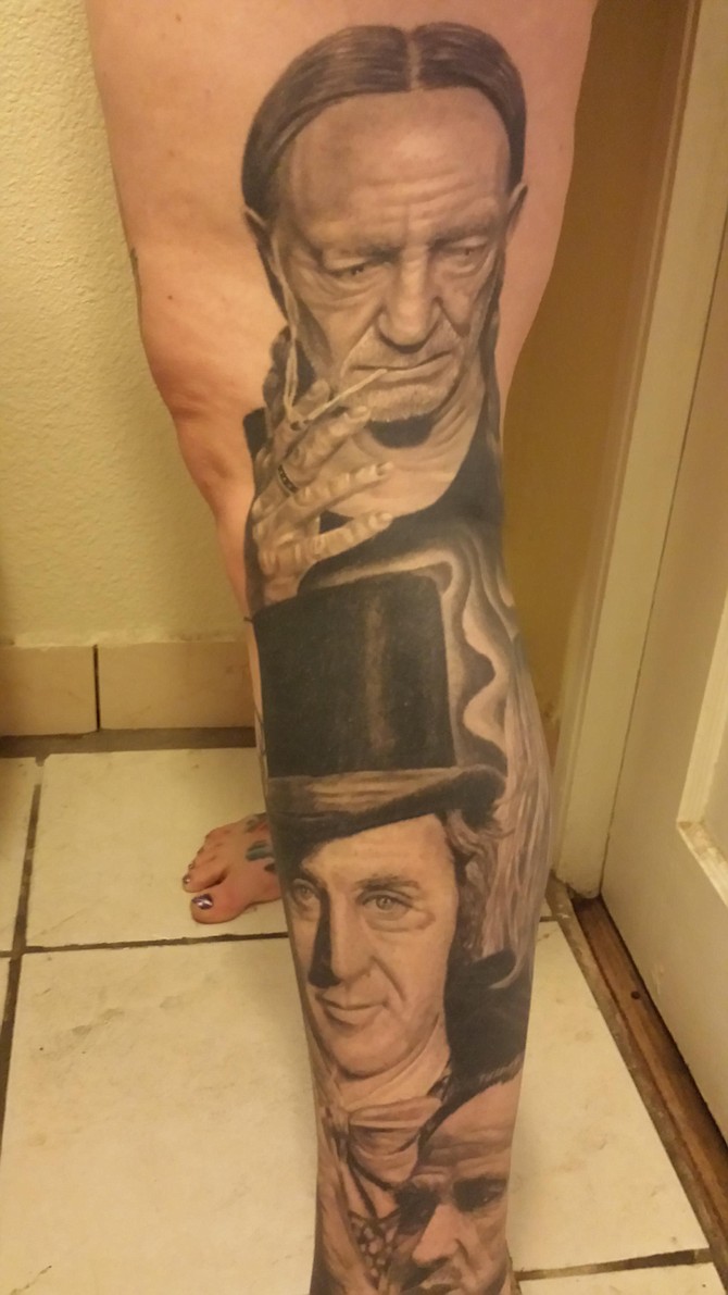 This is my leg sleeve in progress being done by Tim Lee's at 619 underground in chula vista. I started out with this sleeve because it's all my memories growing up I liked classics and older comedies and movies. 