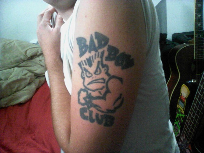 This is the only tattoo I have, pretty much sums it up for me.
Cracks me up whenever I look at it.
Got it done in my friend Aaron's living room in san marcos.

Tony Schwarz, Clairemont, 24.
