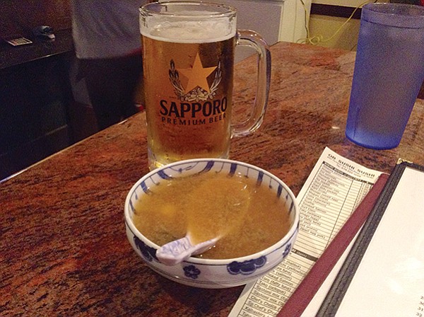 Soup and Sapporo: Miso soup is free and the beer’s only $2