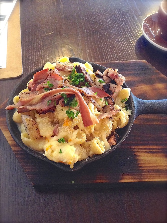 Mac and cheese with bacon and porchetta for $6 — the best thing on the menu