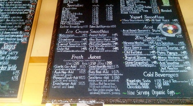 Swami’s menu board