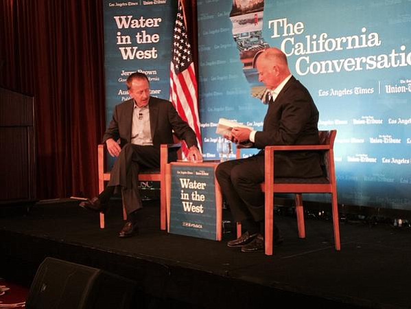U-T and L.A. Times publisher Austin Beutner (left) interviewed governor Jerry Brown earlier this week.