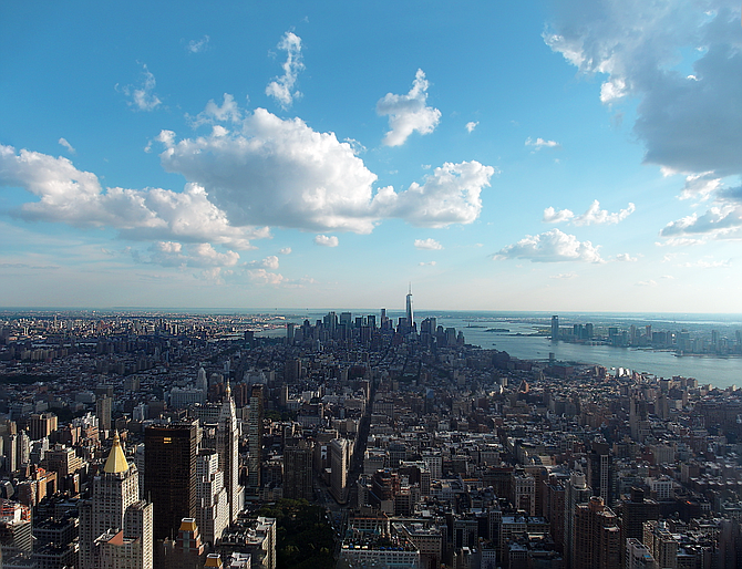 City view from Empire State Building observatory deck. 