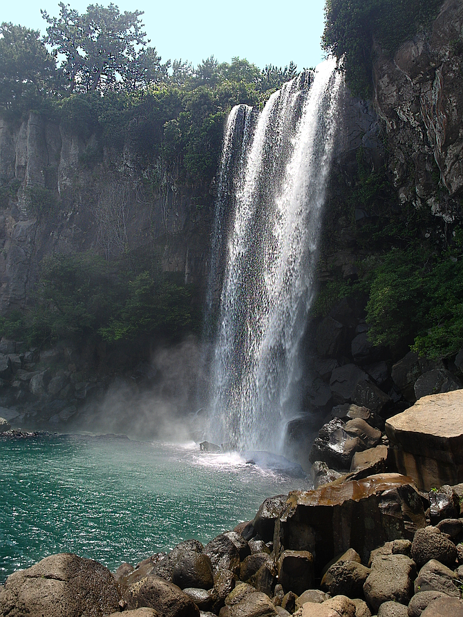 Jeongbang Falls in Jeju Island Korea  The only waterfall  