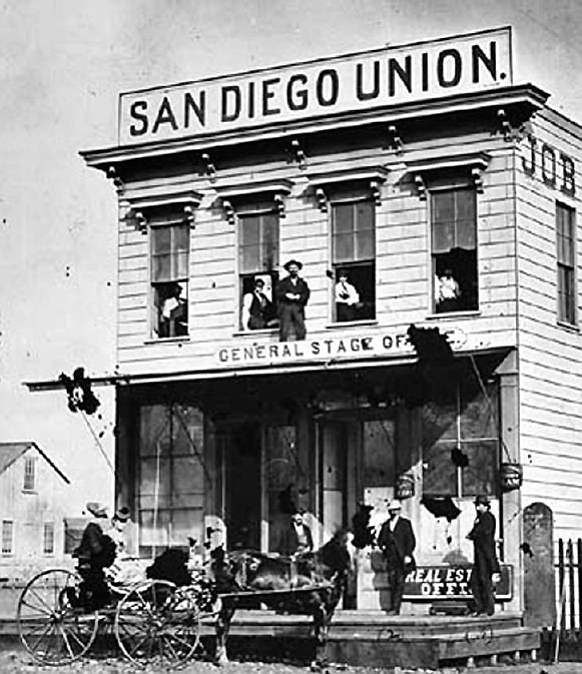 San Diego Union building, 4th Street, south of Broadway, 1872