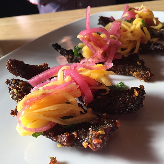 Spicy jerky with mango and pickled onion (a must-try)