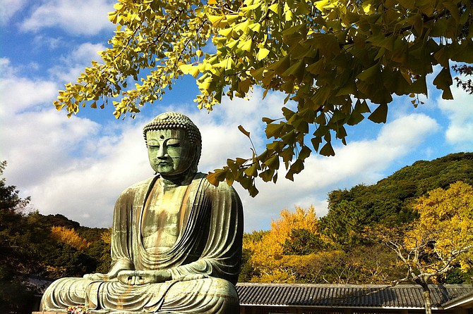 Daibutsu "Giant Buddha" bronze statue in Kamakura, Japan.