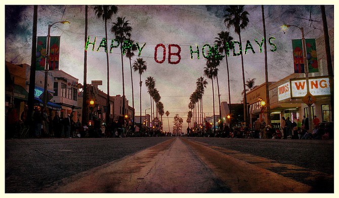 The magic hour before the holiday parade on Newport Avenue - Ocean Beach