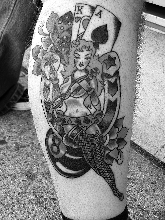 The Lady Luck is a traditional-style tattoo. Sometimes called "old school," these tattoos were made popular in the 1940s and '50s.