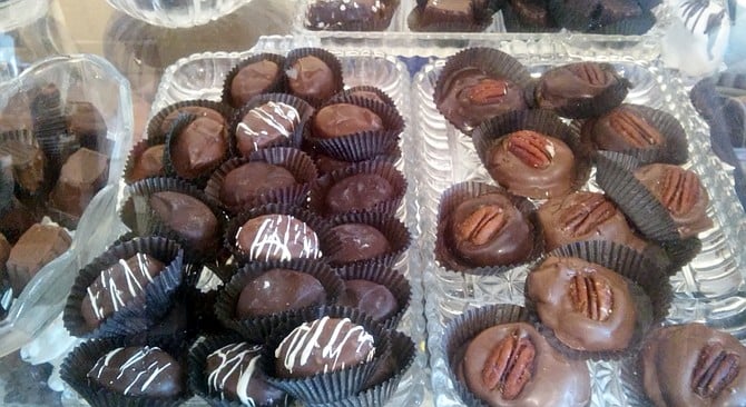 Large assortment of hand-made chocolates.