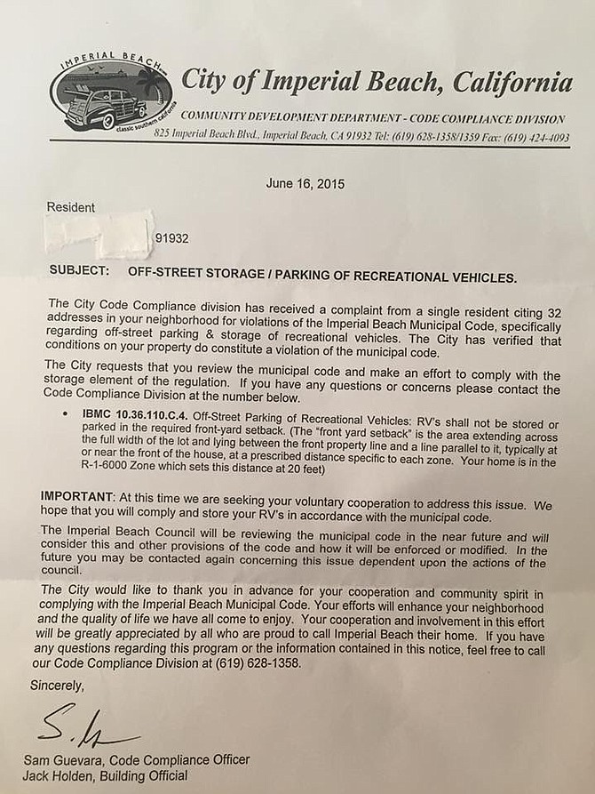 Warning letter sent to Imperial Beach residents
