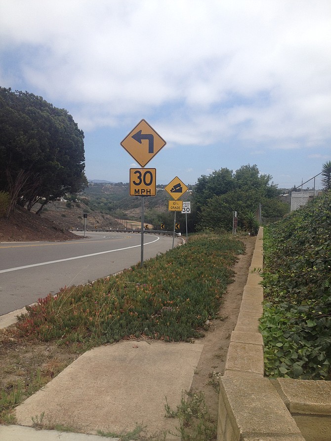 Heading down the steep grade of Mt. Acadia Blvd from Field Street in Clairemont.