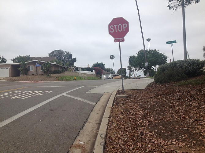 The Stop Sign on Mt. Acadia and Cowley Way that took decades to install on this dangerous corner. I witnessed a driver ignoring the sign today (July 4) as I crossed the street.
