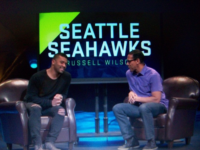 Pastor Miles McPherson welcomes guest Russell Wilson.