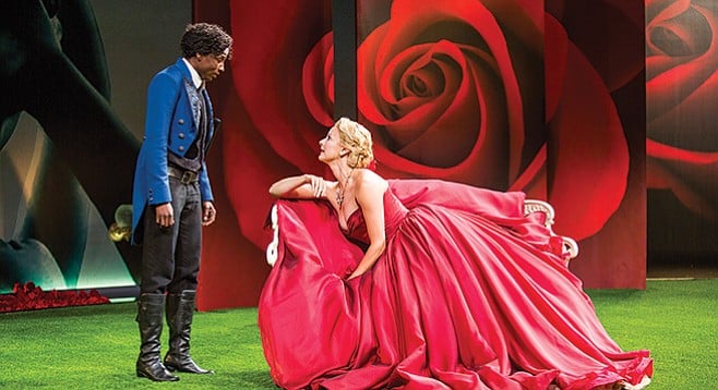 In the Globe’s production of Twelfth Night, the stage becomes a Valentine’s Day blur of reds.