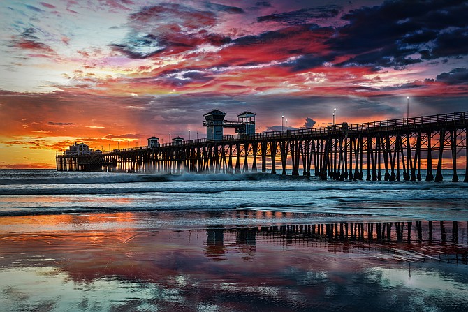 Oceanside Pier at sunset. Oceanside is 40 miles North of San Diego, California, USA.